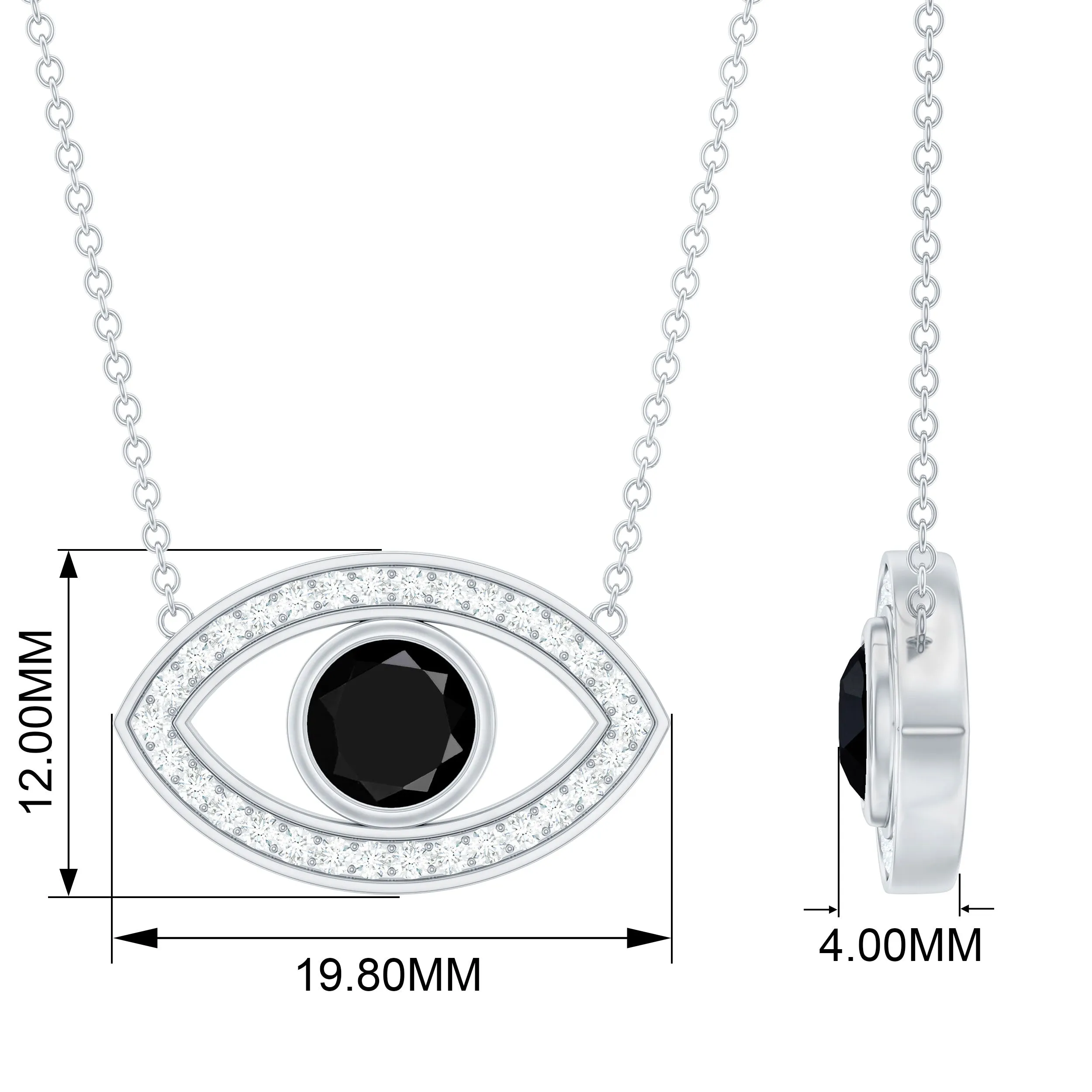 Gothic Round Lab Created Black Diamond Evil Eye Necklace With Diamond