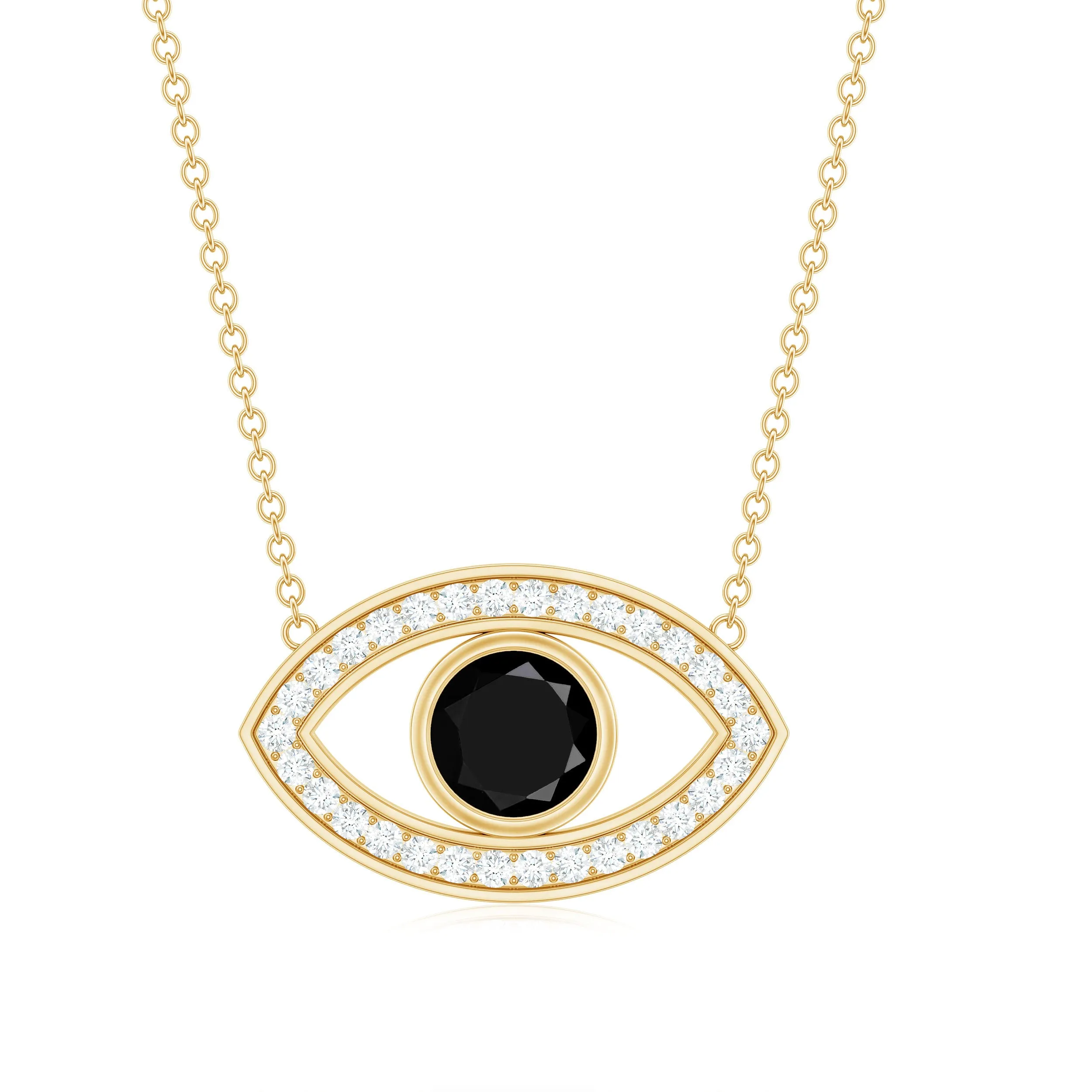 Gothic Round Lab Created Black Diamond Evil Eye Necklace With Diamond