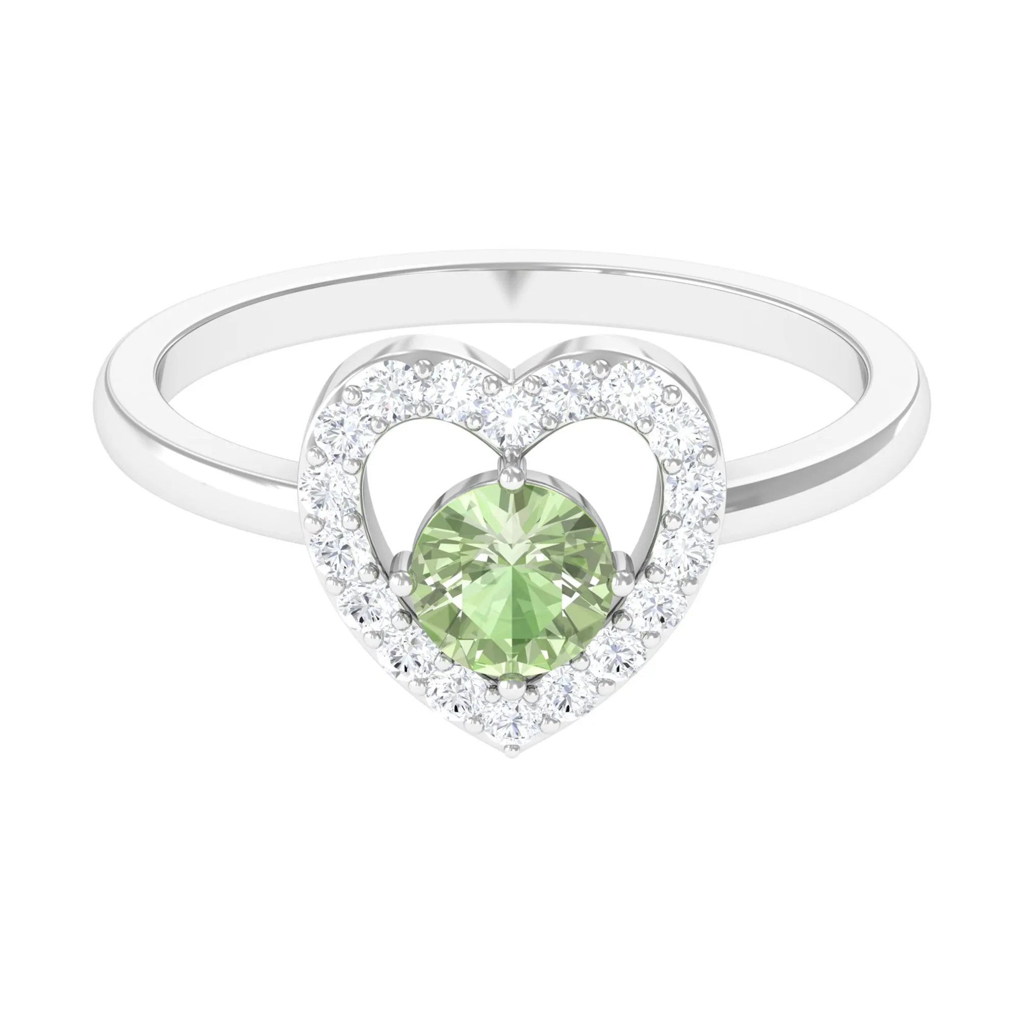 Green Sapphire Heart Promise Ring with Diamond Halo