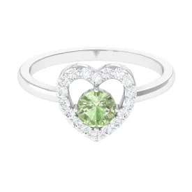 Green Sapphire Heart Promise Ring with Diamond Halo