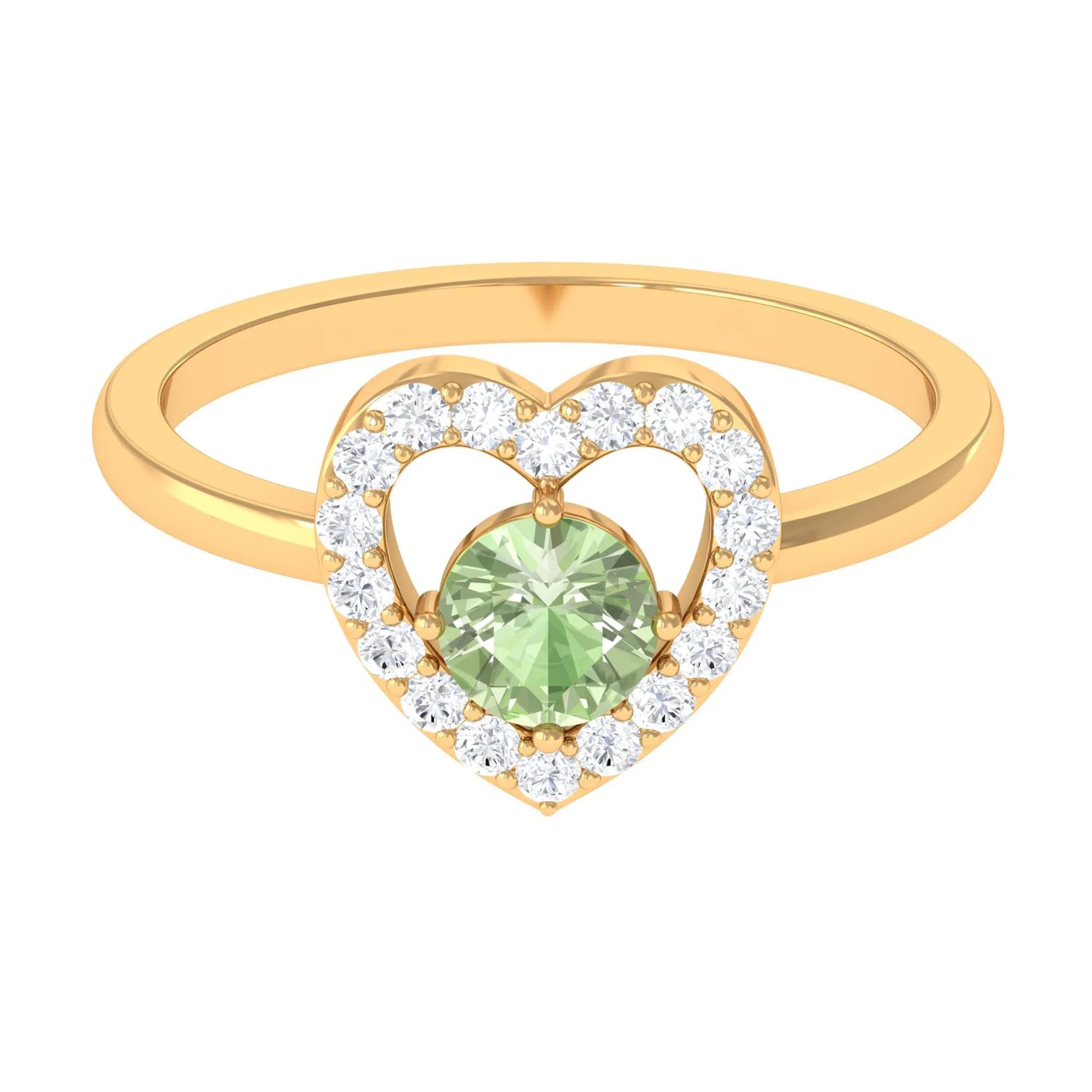 Green Sapphire Heart Promise Ring with Diamond Halo