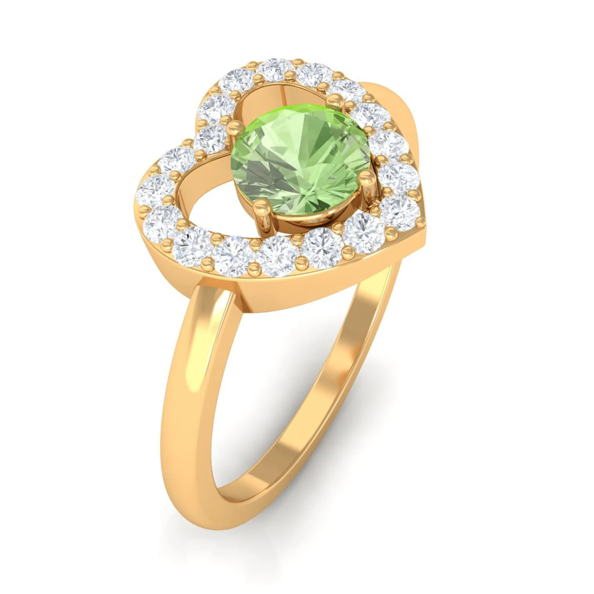 Green Sapphire Heart Promise Ring with Diamond Halo