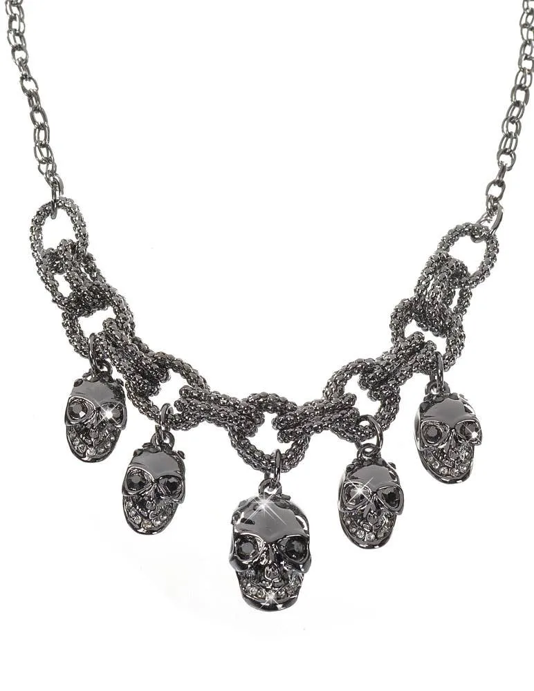 Gun Metal Black Halloween Skulls Necklace