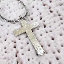 Hammered Cross Rhodium Metal Finish Chain Necklace