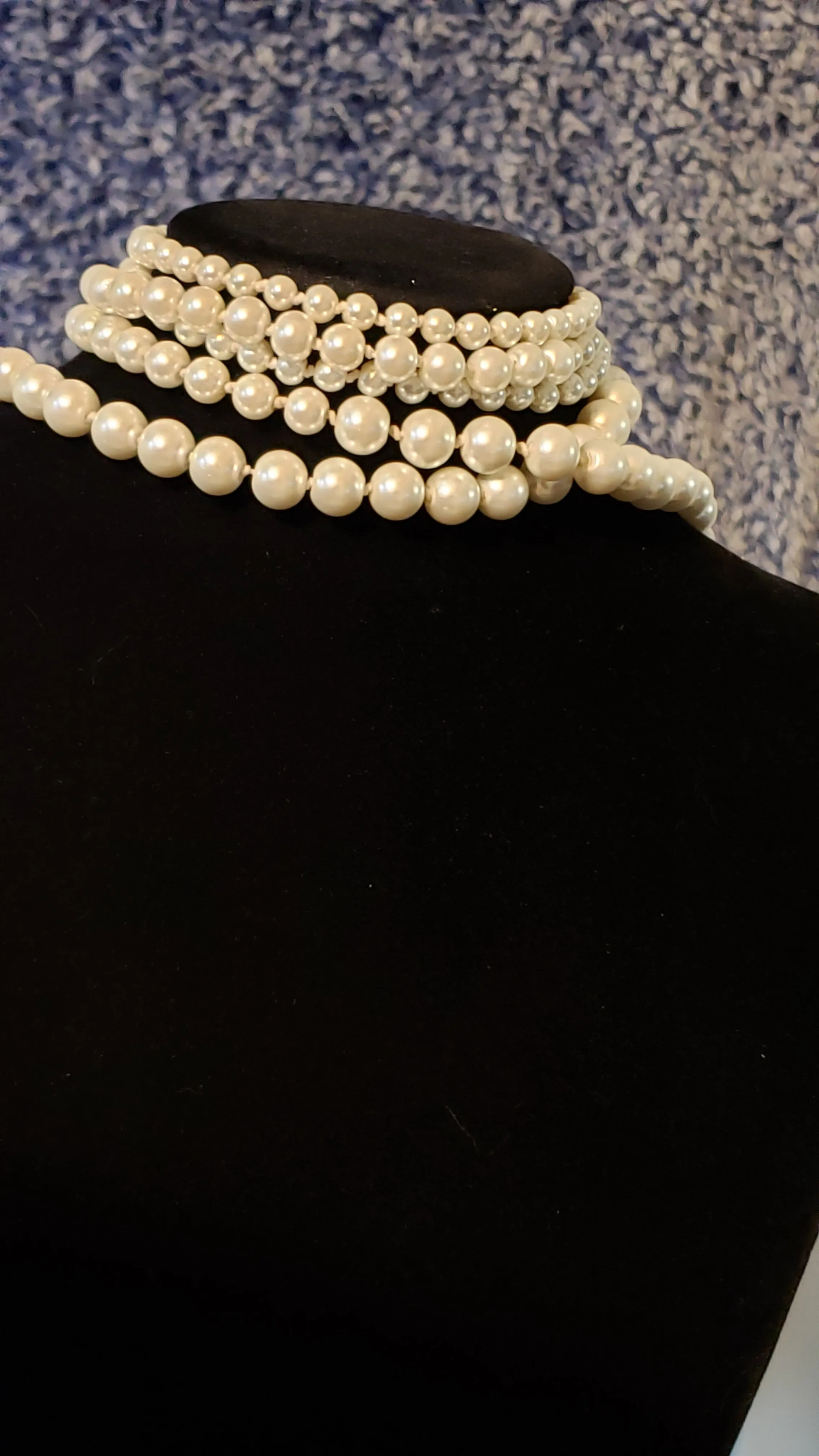 Hand Knotted Pearl 65" Lariat style Necklace with Gold Tone & Austrian Crystal Accents  