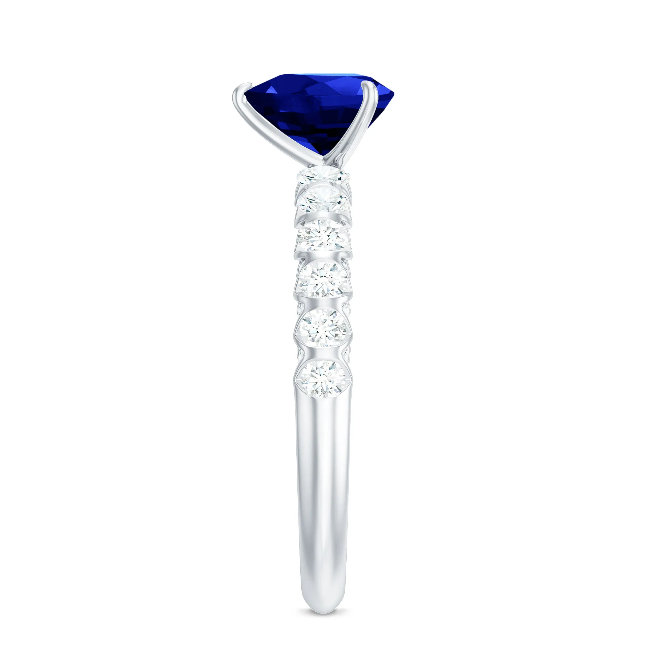 Heart Shape Lab Grown Blue Sapphire Solitaire Engagement Ring with Diamond