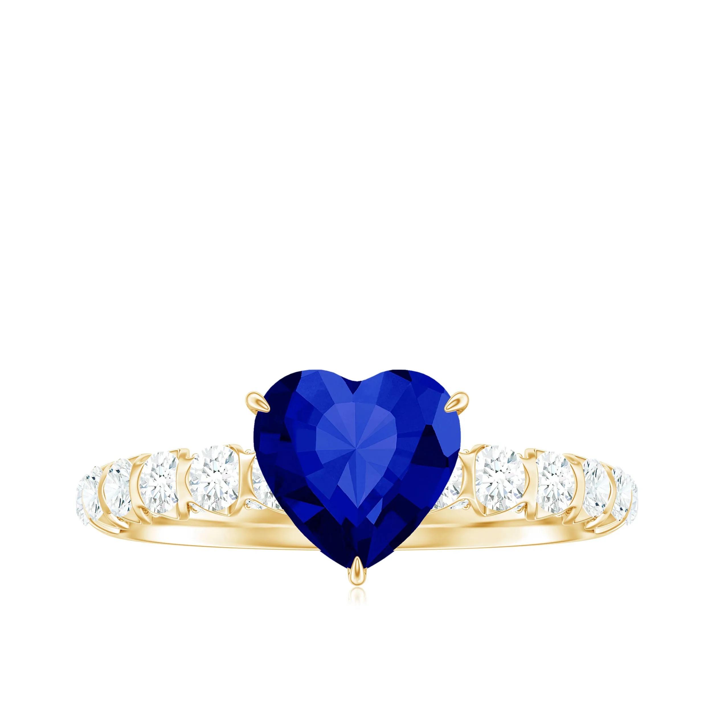 Heart Shape Lab Grown Blue Sapphire Solitaire Engagement Ring with Diamond