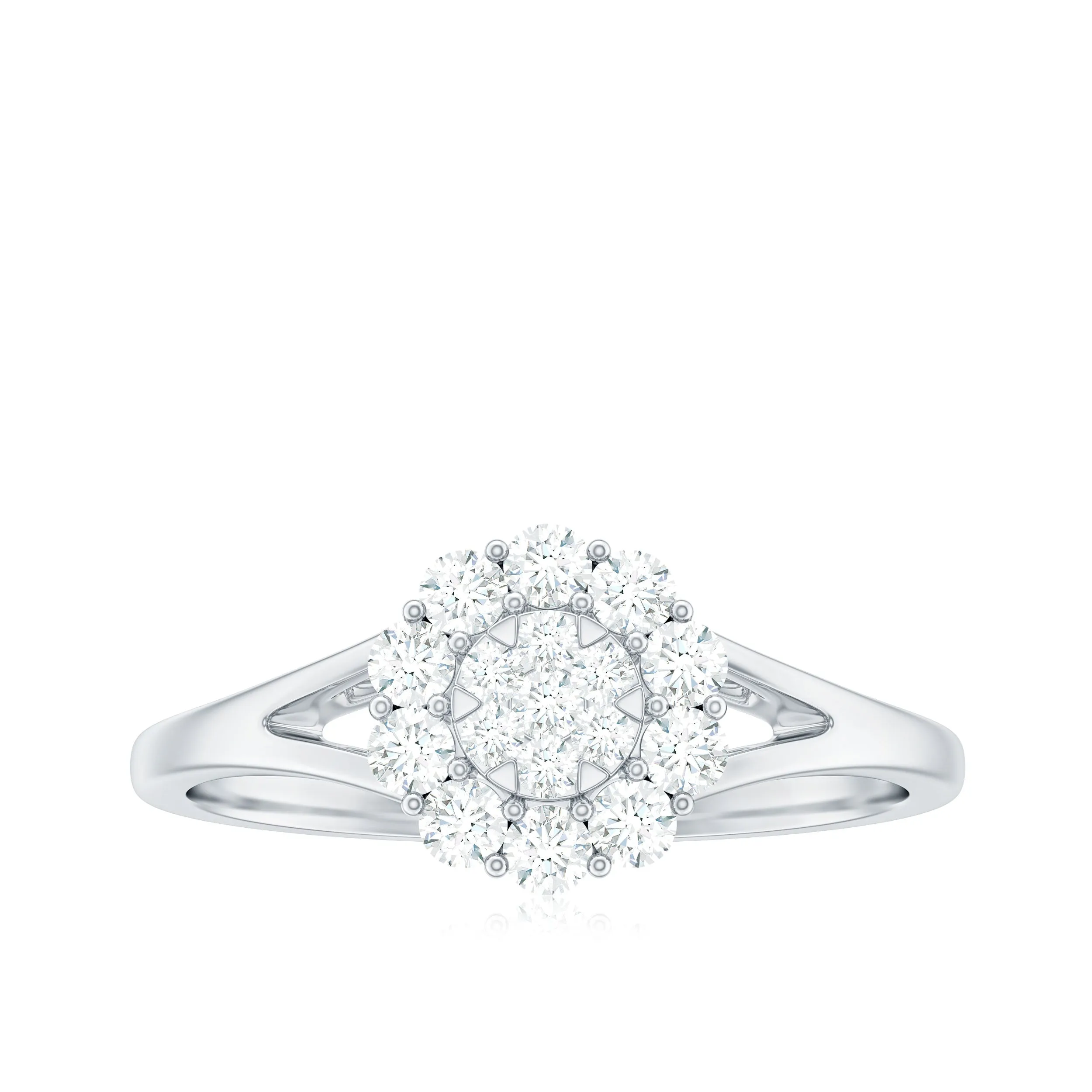 Illusion Set Round Diamond Flower Promise Ring in Split Shank