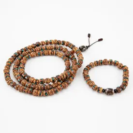 Inlaid Rudraksha Turquoise Mala and Bracelet