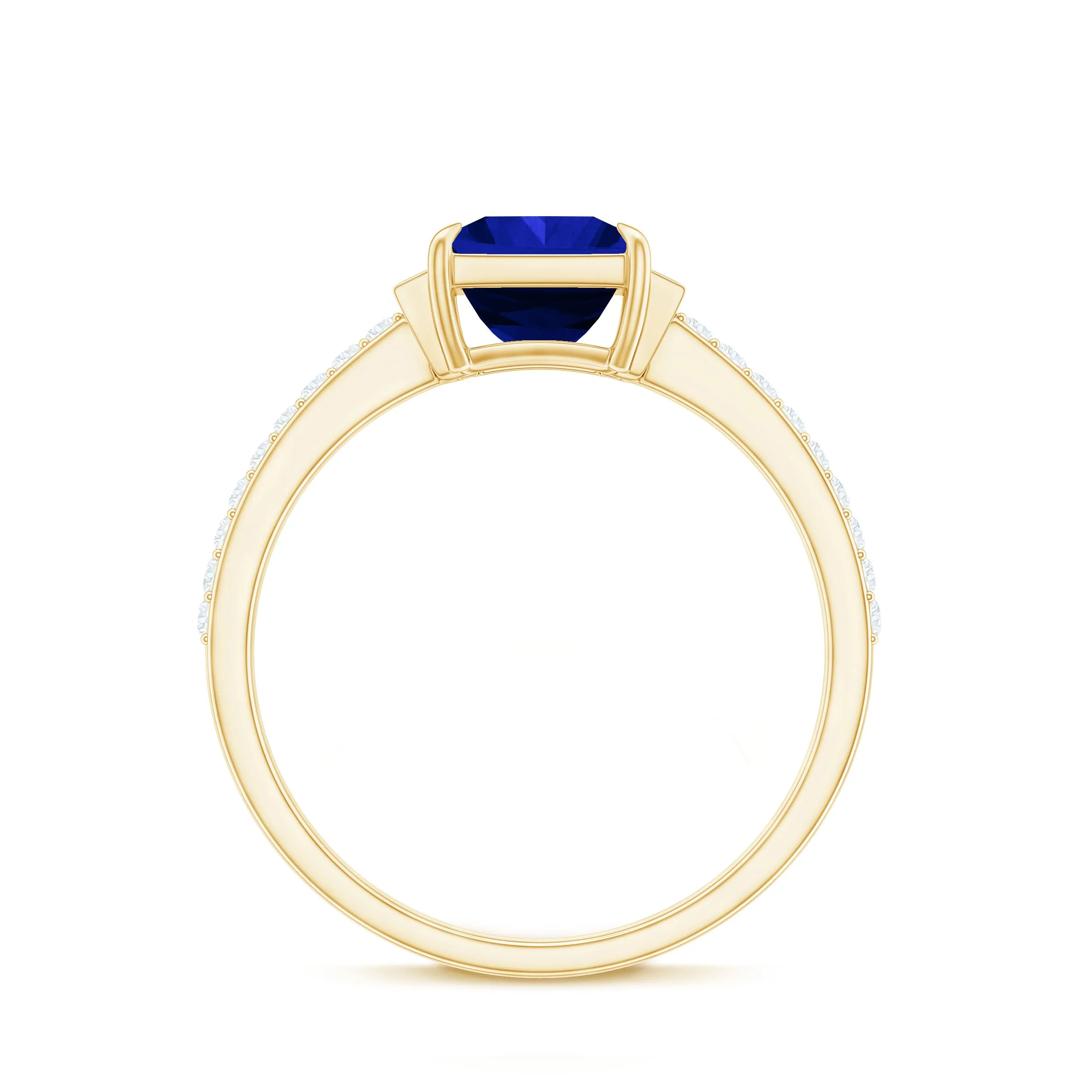 Lab Created Blue Sapphire Solitaire Ring with Diamond Stones