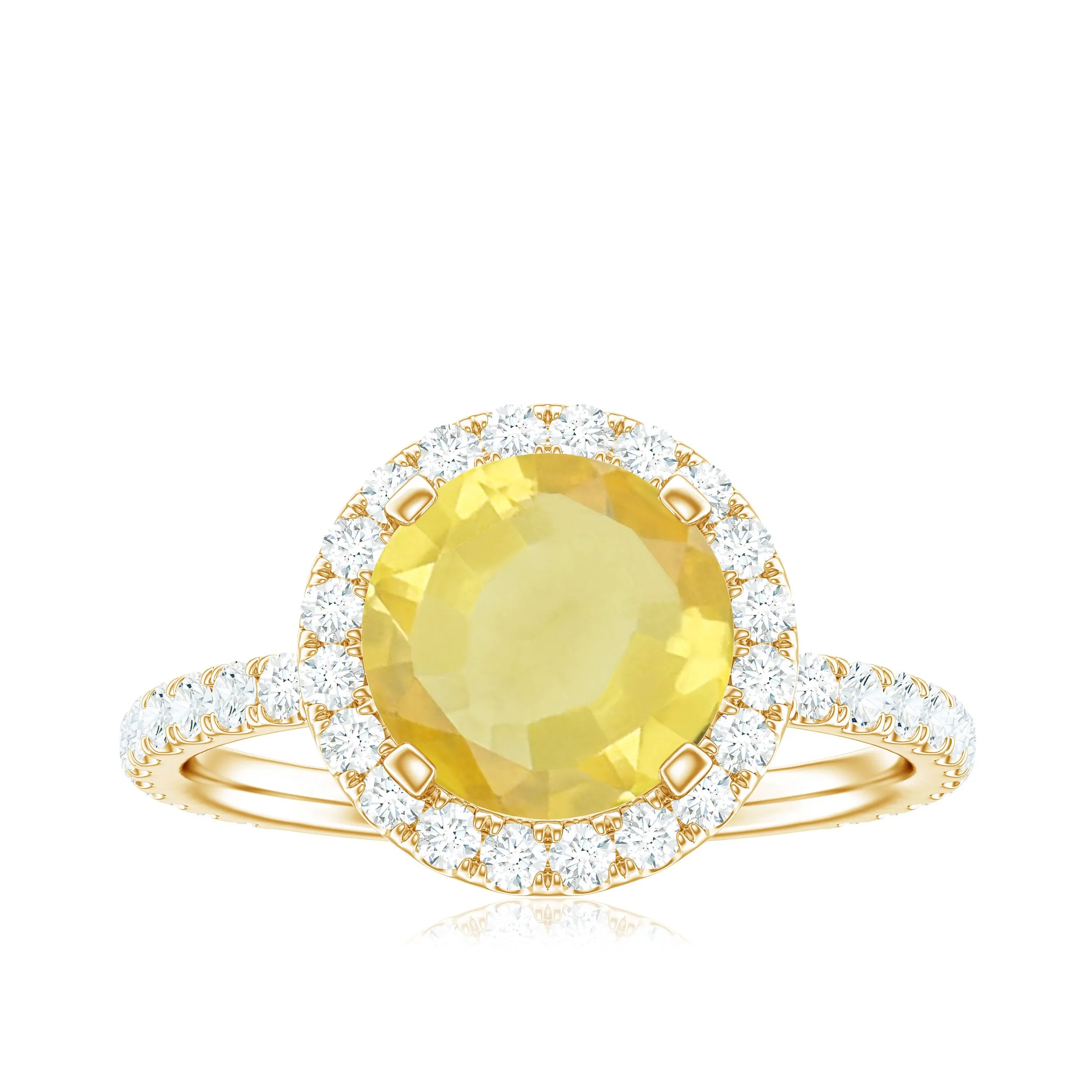 Lab Created yellow Sapphire Round Halo Engagement Ring with Diamond