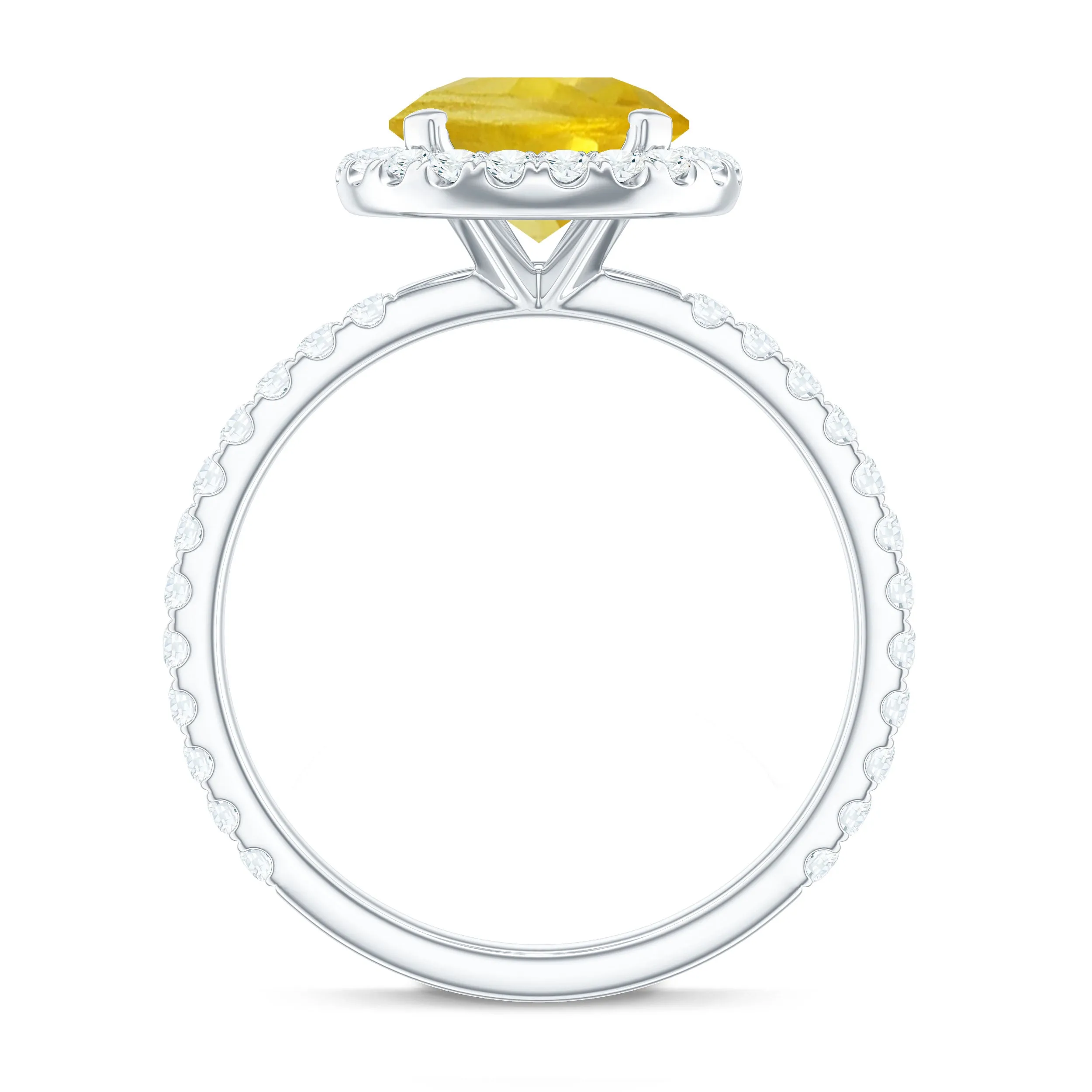 Lab Created yellow Sapphire Round Halo Engagement Ring with Diamond