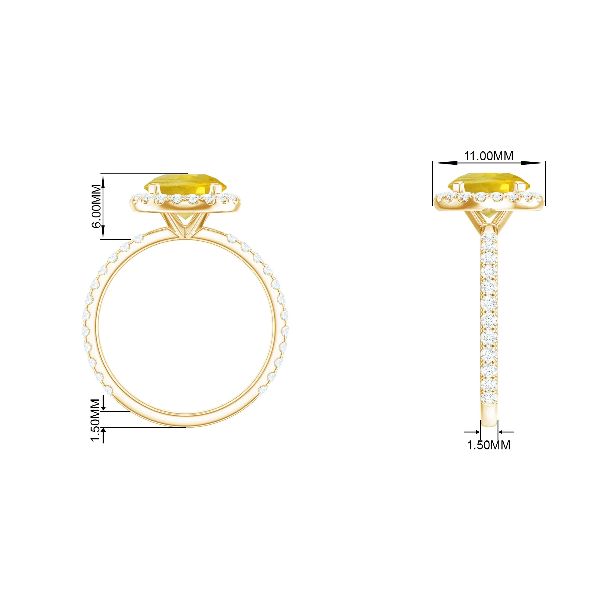 Lab Created yellow Sapphire Round Halo Engagement Ring with Diamond