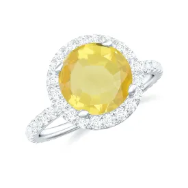 Lab Created yellow Sapphire Round Halo Engagement Ring with Diamond