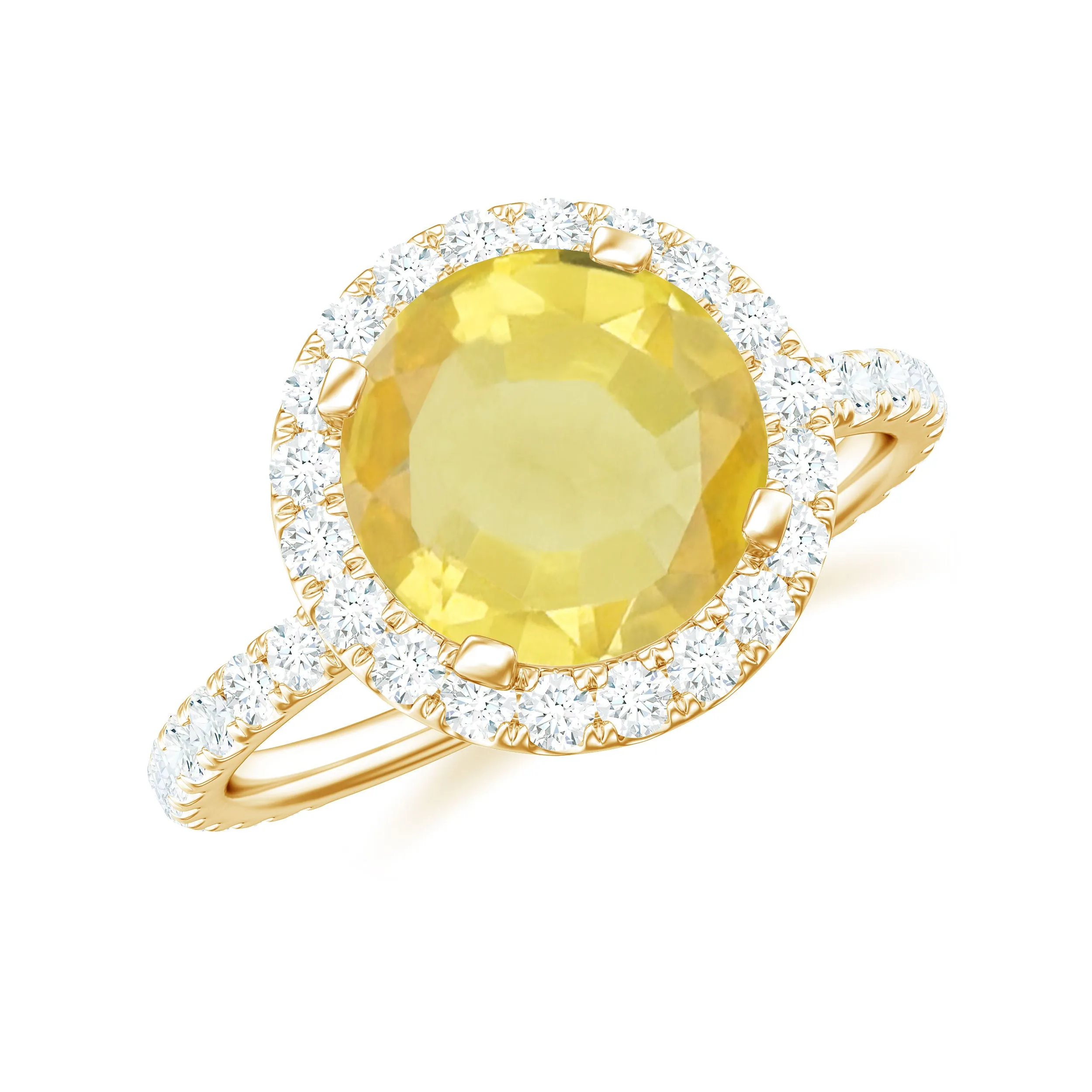 Lab Created yellow Sapphire Round Halo Engagement Ring with Diamond