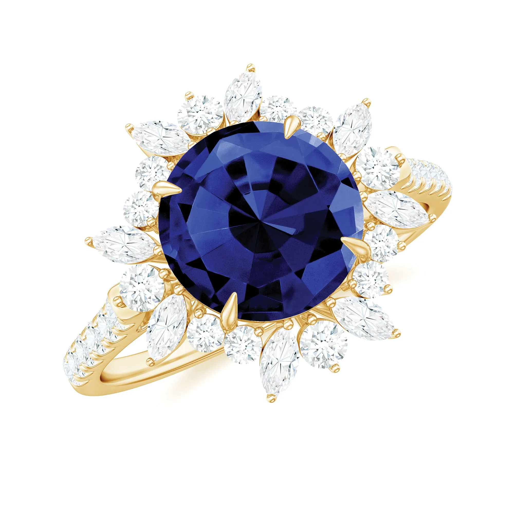 Lab Grown Blue Sapphire And Moissanite Floral Inspired Ring