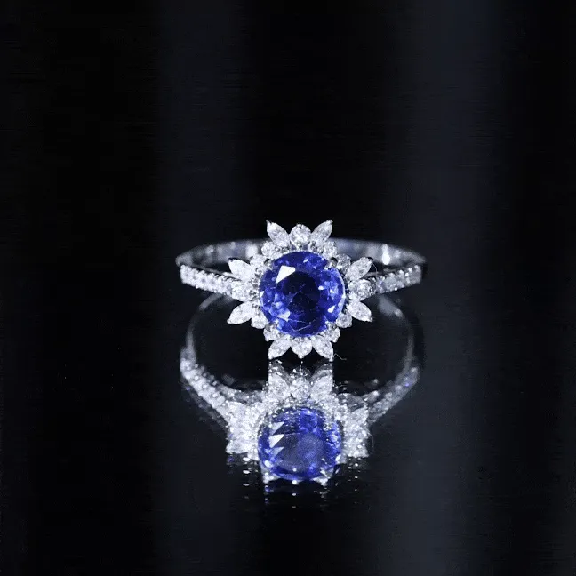 Lab Grown Blue Sapphire And Moissanite Floral Inspired Ring