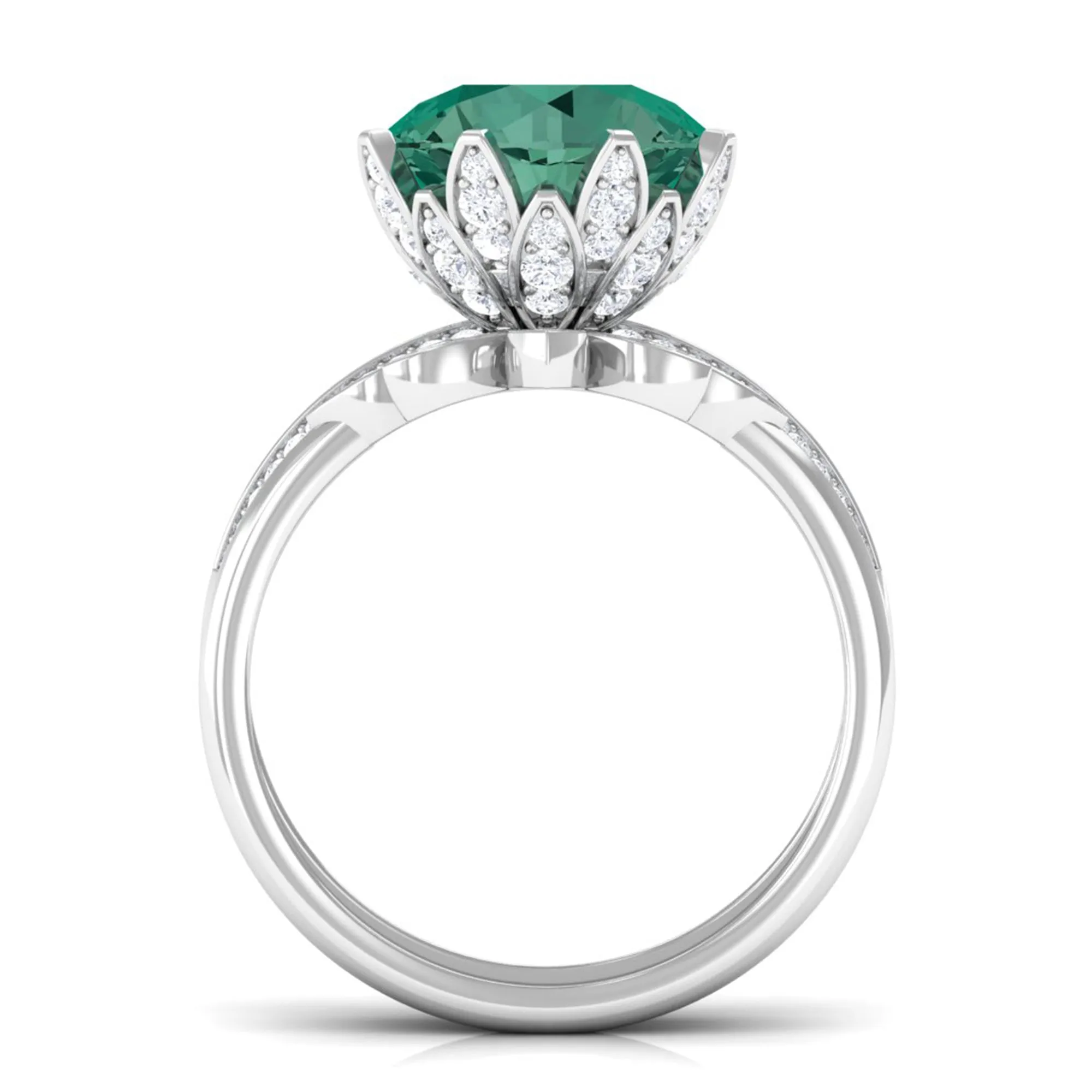 Lab Grown Green Sapphire Flower Wedding Ring Set with Moissanite