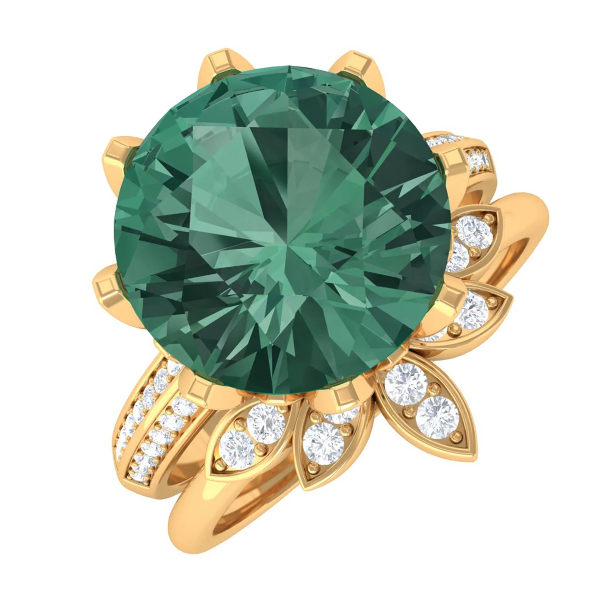 Lab Grown Green Sapphire Flower Wedding Ring Set with Moissanite