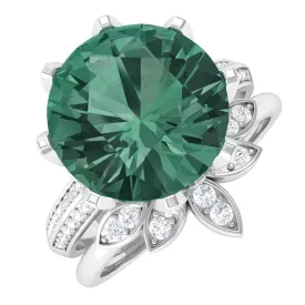 Lab Grown Green Sapphire Flower Wedding Ring Set with Moissanite