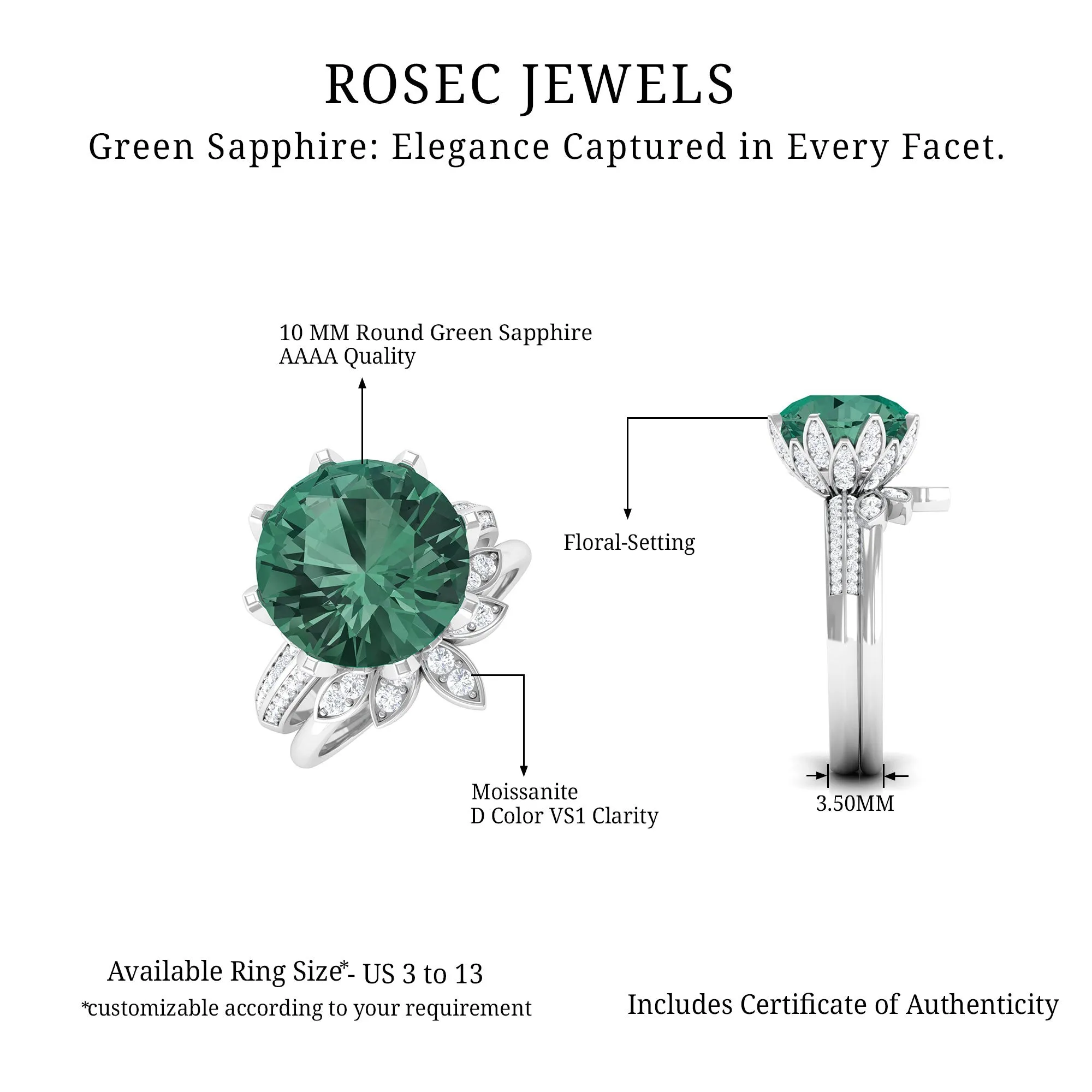 Lab Grown Green Sapphire Flower Wedding Ring Set with Moissanite