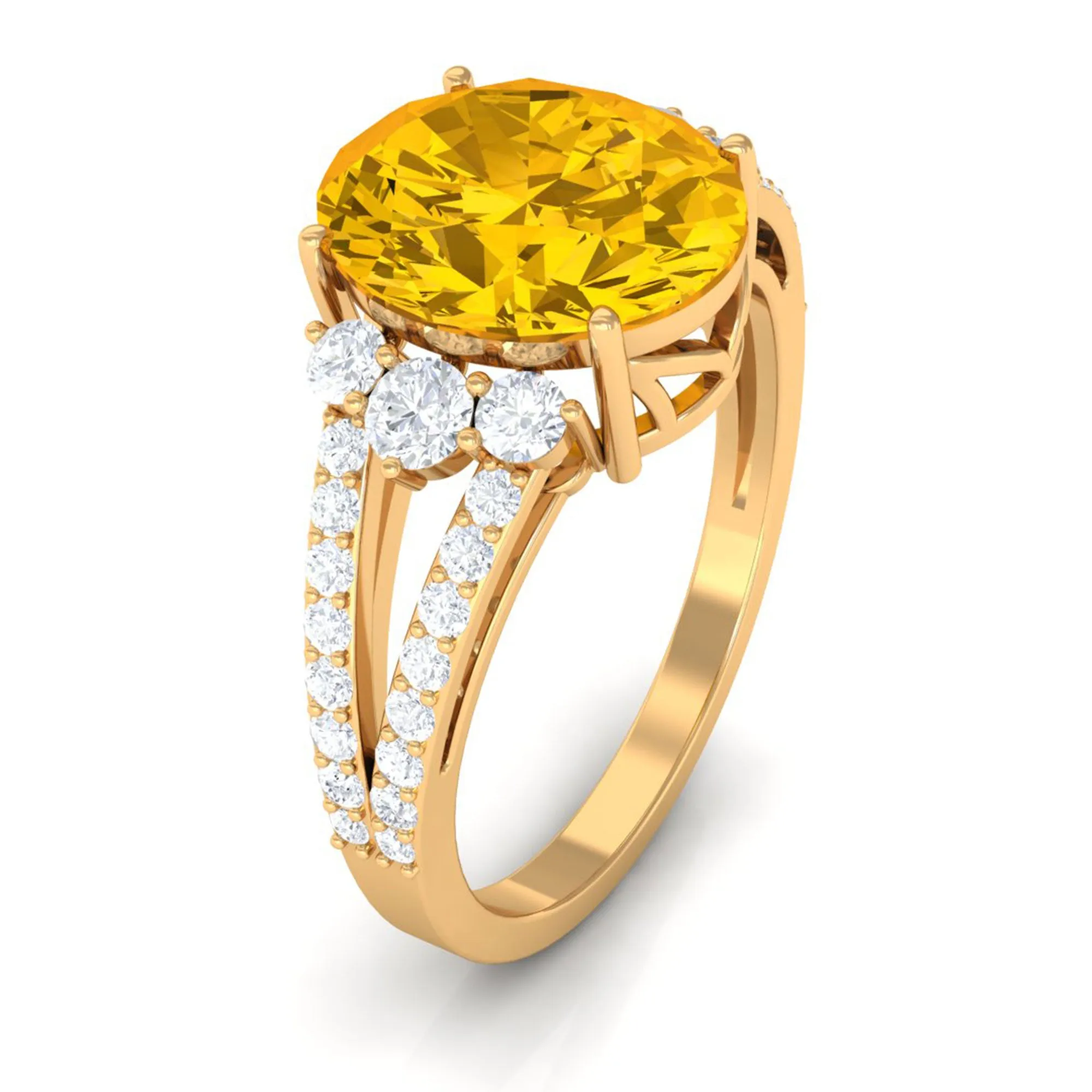 Lab Grown Yellow Sapphire Oval Engagement Ring With Moissanite