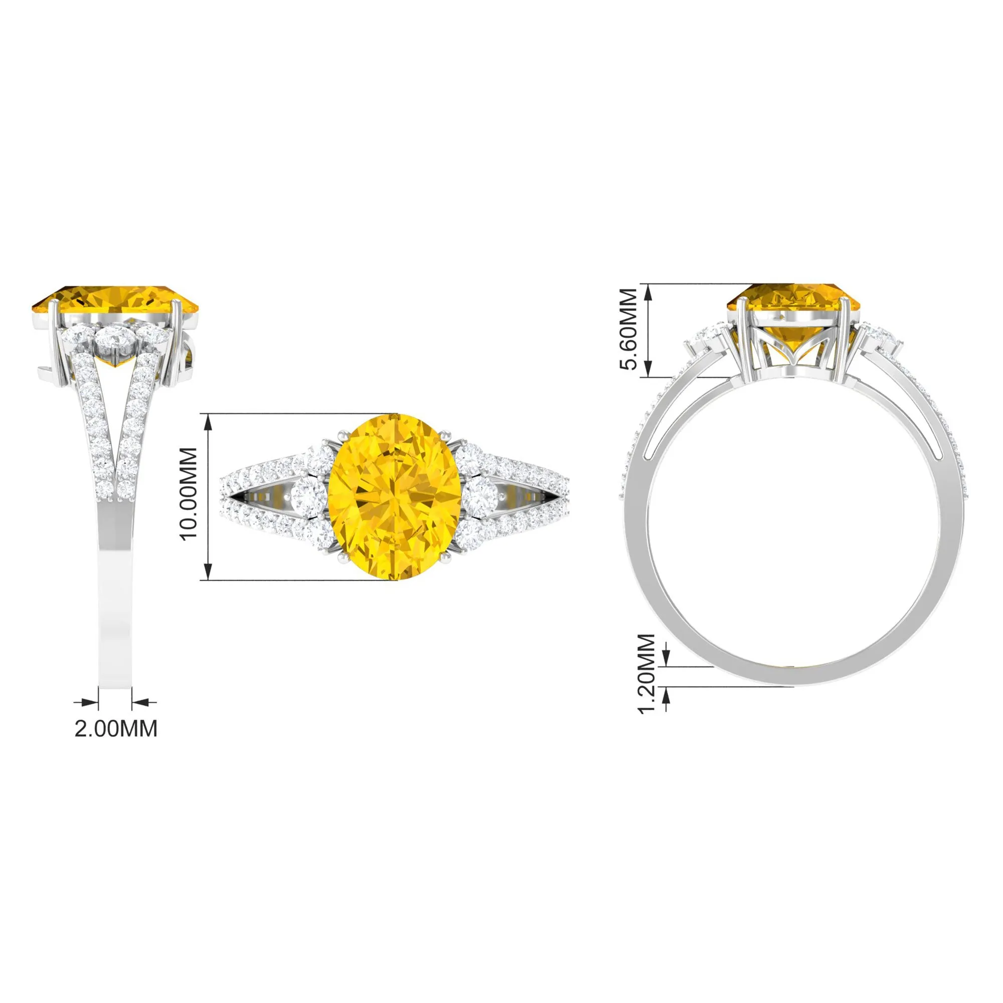 Lab Grown Yellow Sapphire Oval Engagement Ring With Moissanite