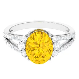 Lab Grown Yellow Sapphire Oval Engagement Ring With Moissanite