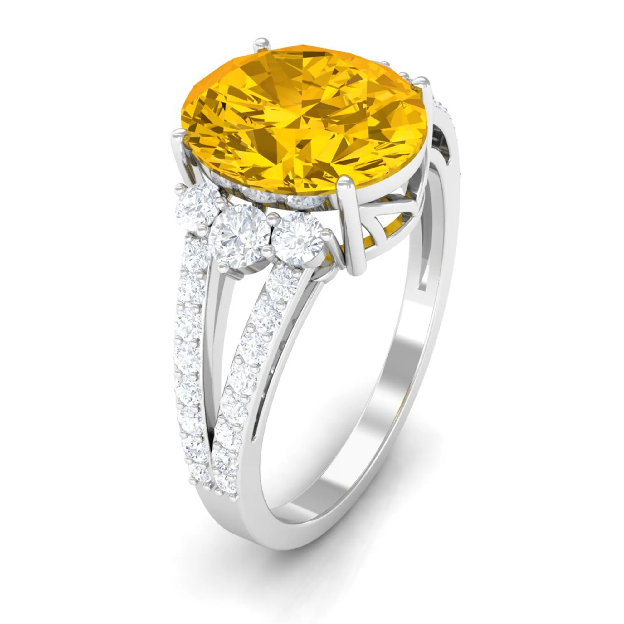 Lab Grown Yellow Sapphire Oval Engagement Ring With Moissanite