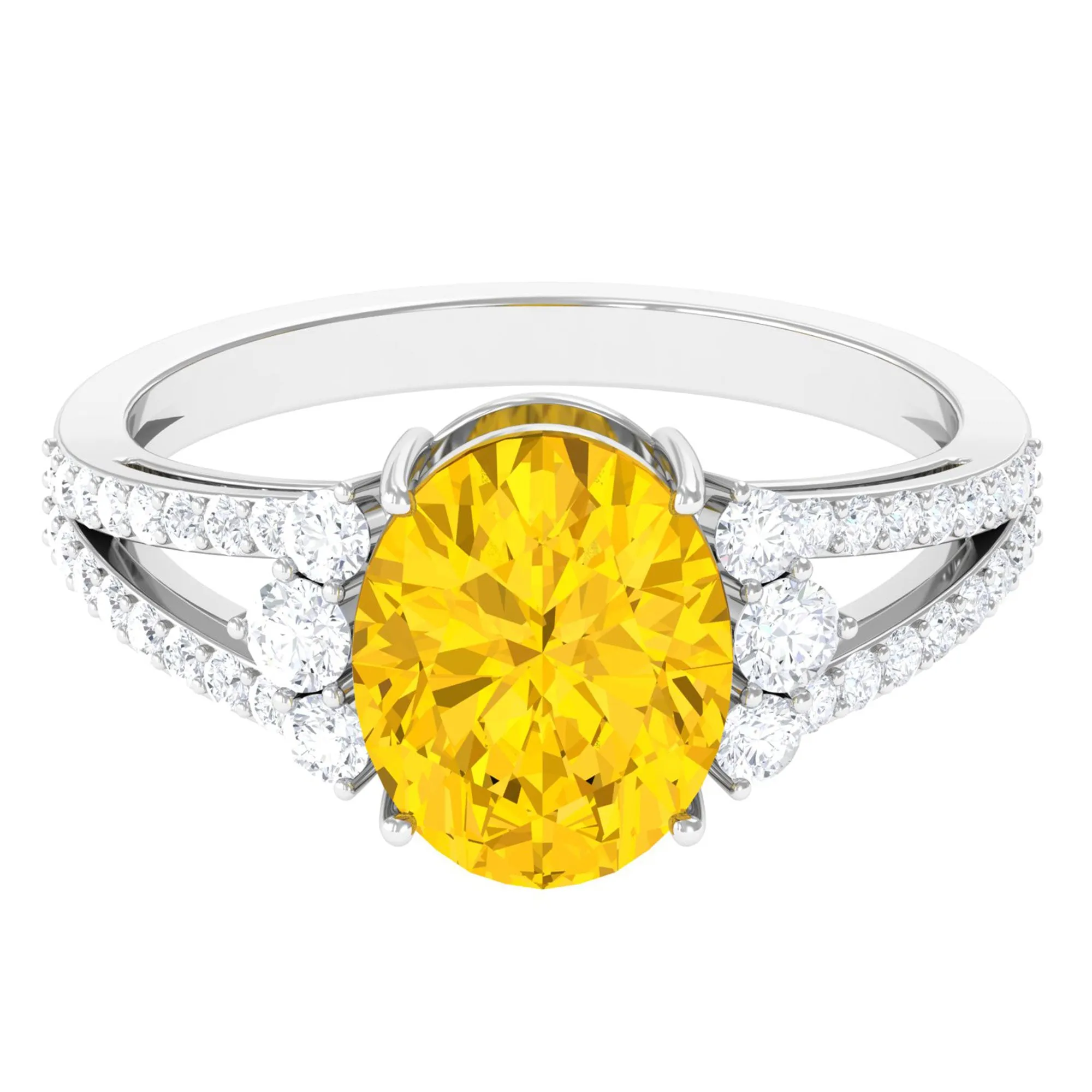 Lab Grown Yellow Sapphire Oval Engagement Ring With Moissanite