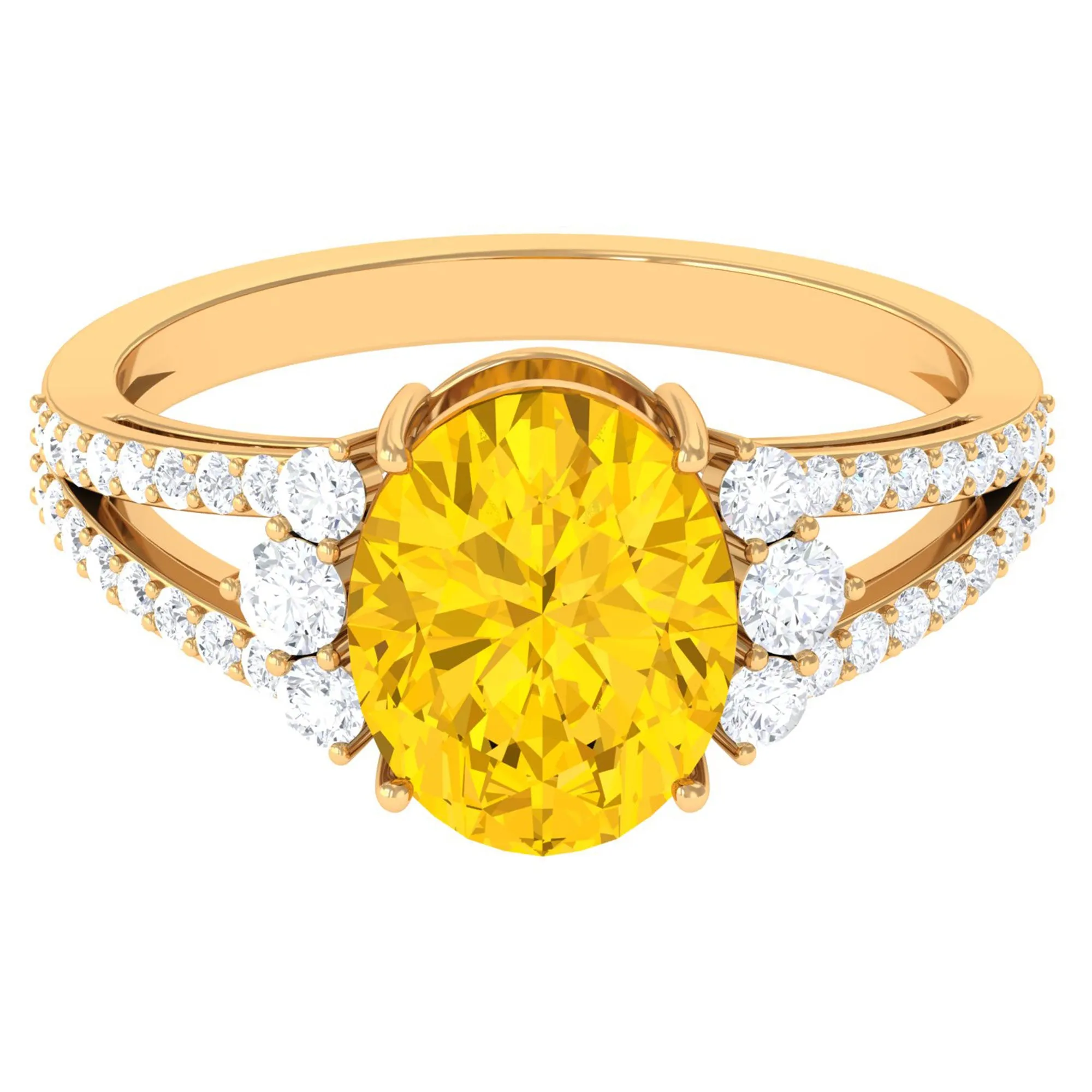 Lab Grown Yellow Sapphire Oval Engagement Ring With Moissanite