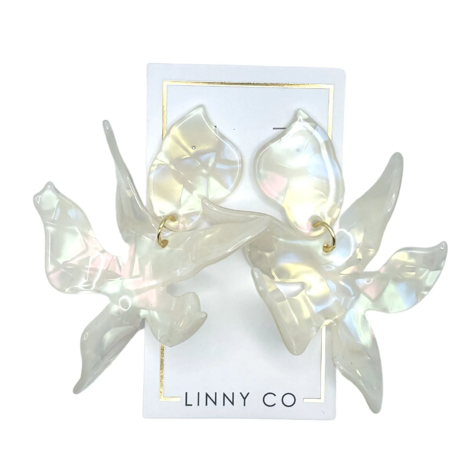 Linny Co | Flora Drop Earrings in Iridescent White