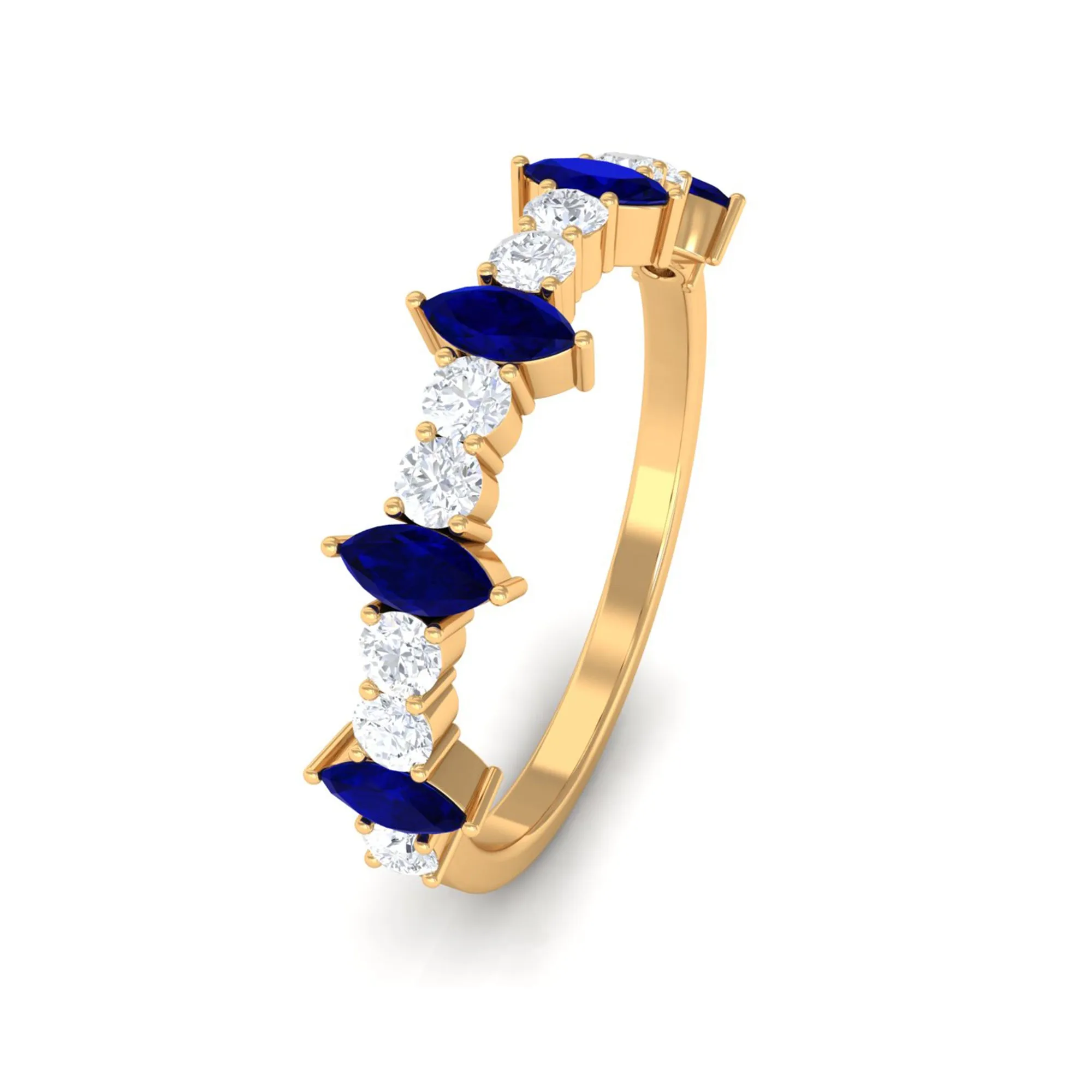 Marquise Blue Sapphire and Diamond Half Eternity Ring