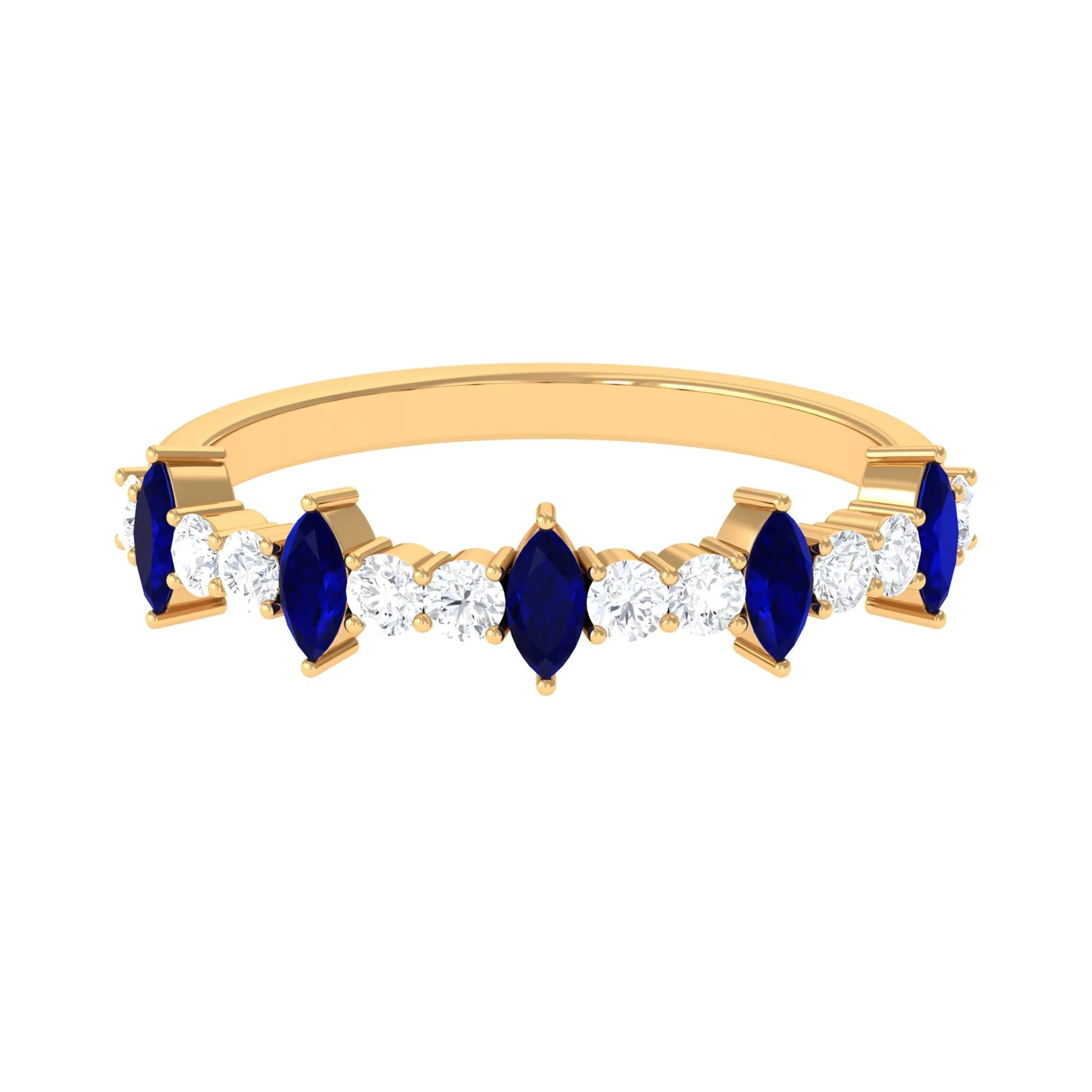 Marquise Blue Sapphire and Diamond Half Eternity Ring