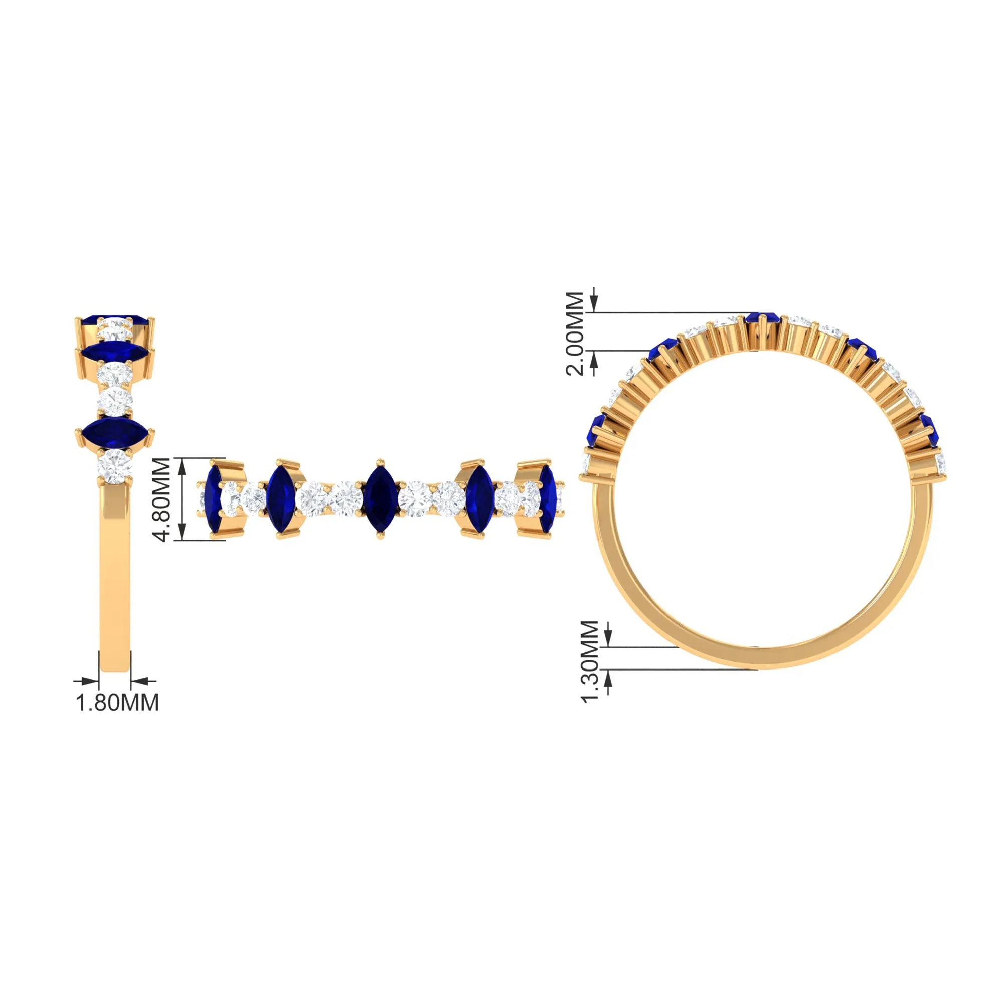 Marquise Blue Sapphire and Diamond Half Eternity Ring