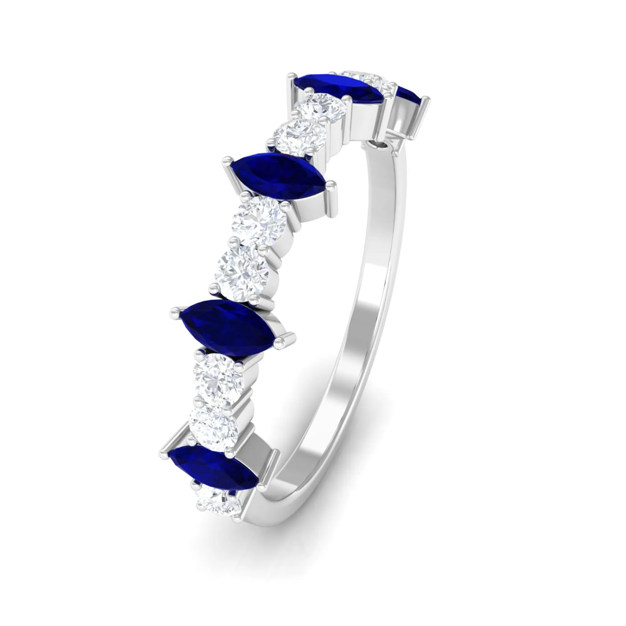 Marquise Blue Sapphire and Diamond Half Eternity Ring