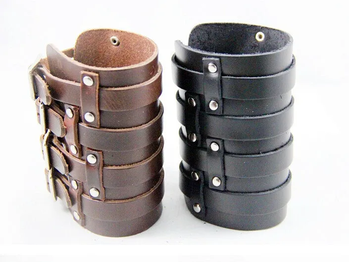 Massive Four Strap Leather Vambrace Gauntlet