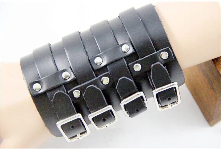 Massive Four Strap Leather Vambrace Gauntlet