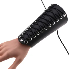 Massive Laced up Leather Gauntlet Heavy Metal Bracelet