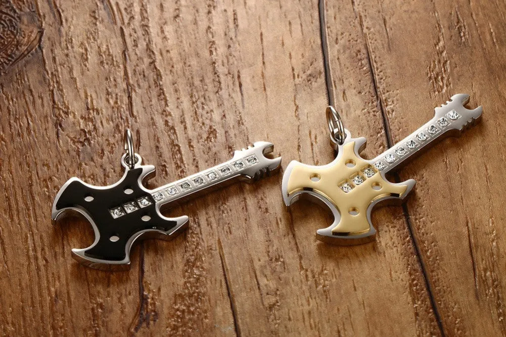 Metal Guitar Warlock Pendant Necklace Stainless Steel