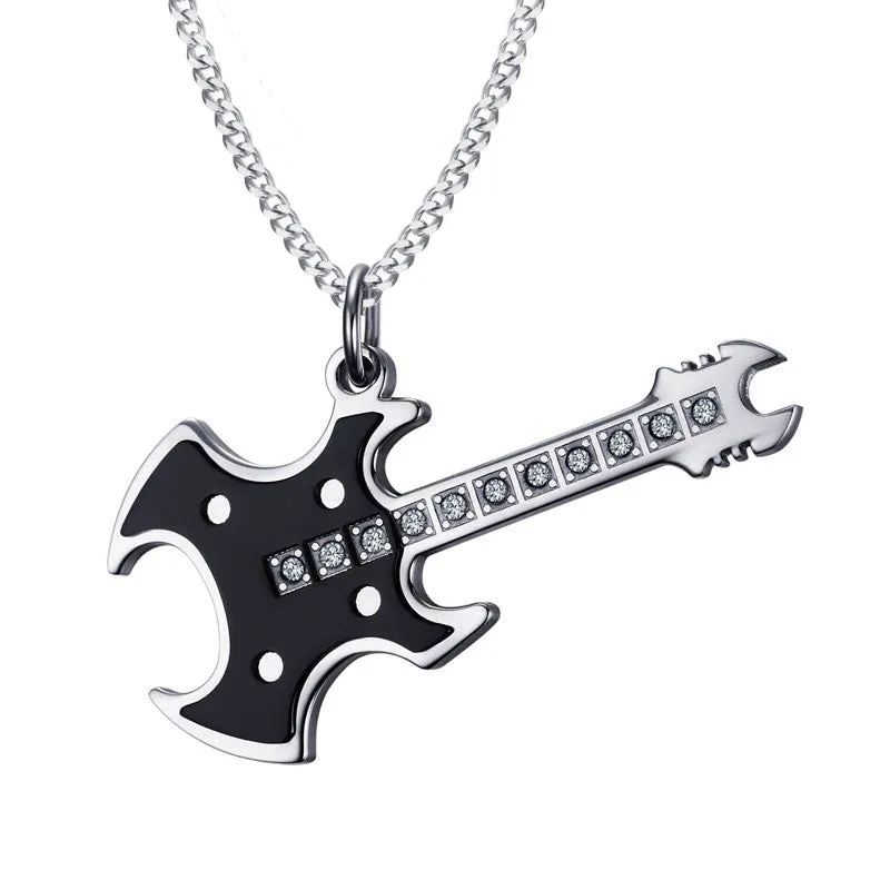 Metal Guitar Warlock Pendant Necklace Stainless Steel