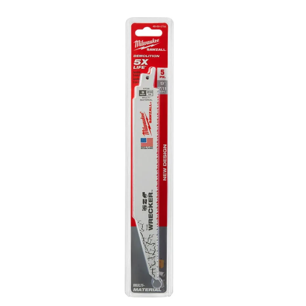 Milwaukee 48-00-5706 9" x 8TPI Super Sawzall Wrecker Blade, 5-Pack