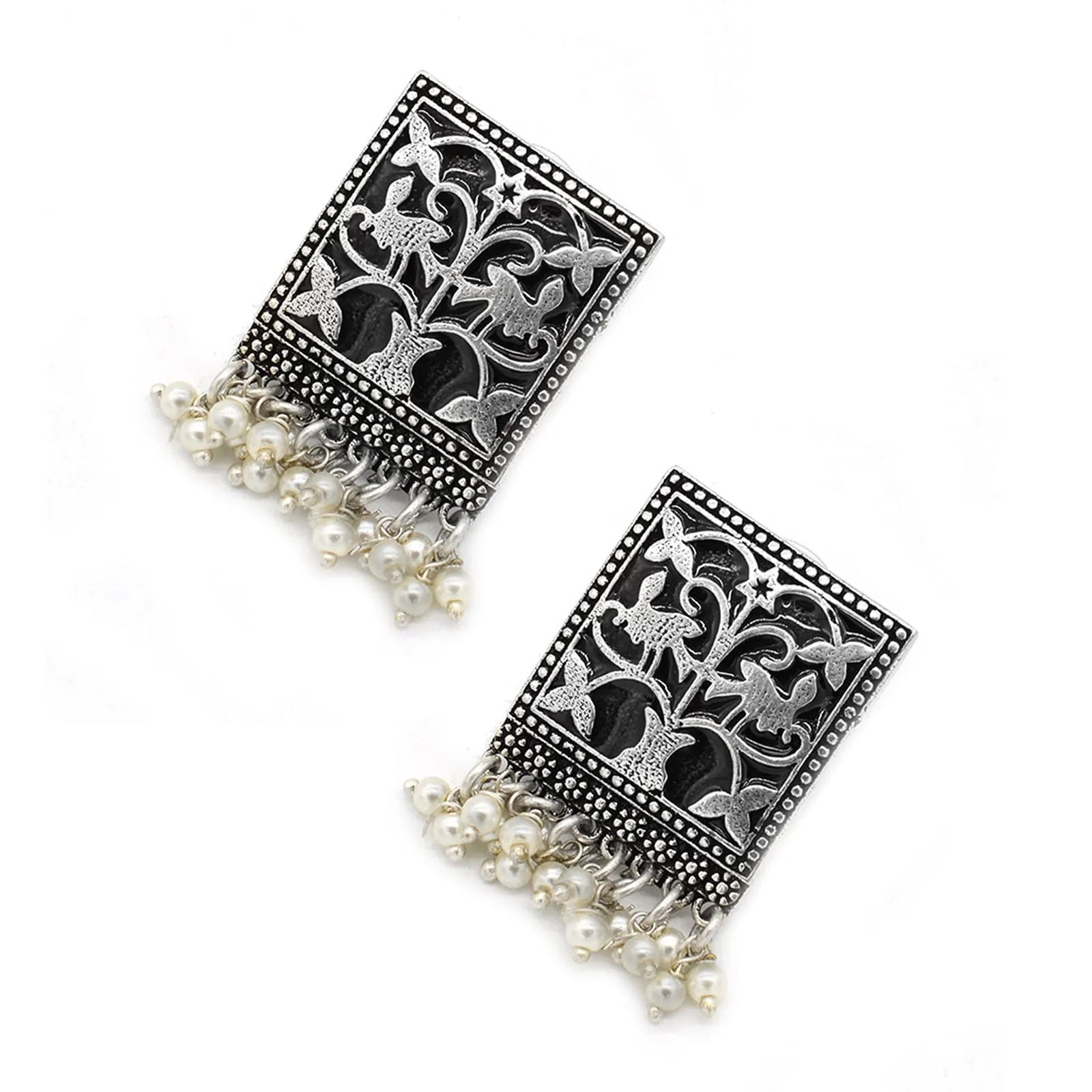 Miniature Black Enamel Silver Earrings