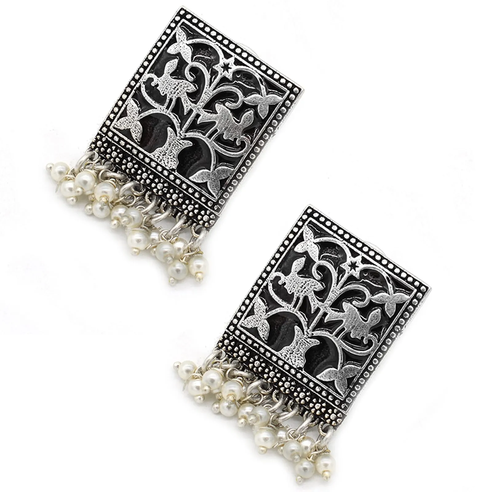 Miniature Black Enamel Silver Earrings