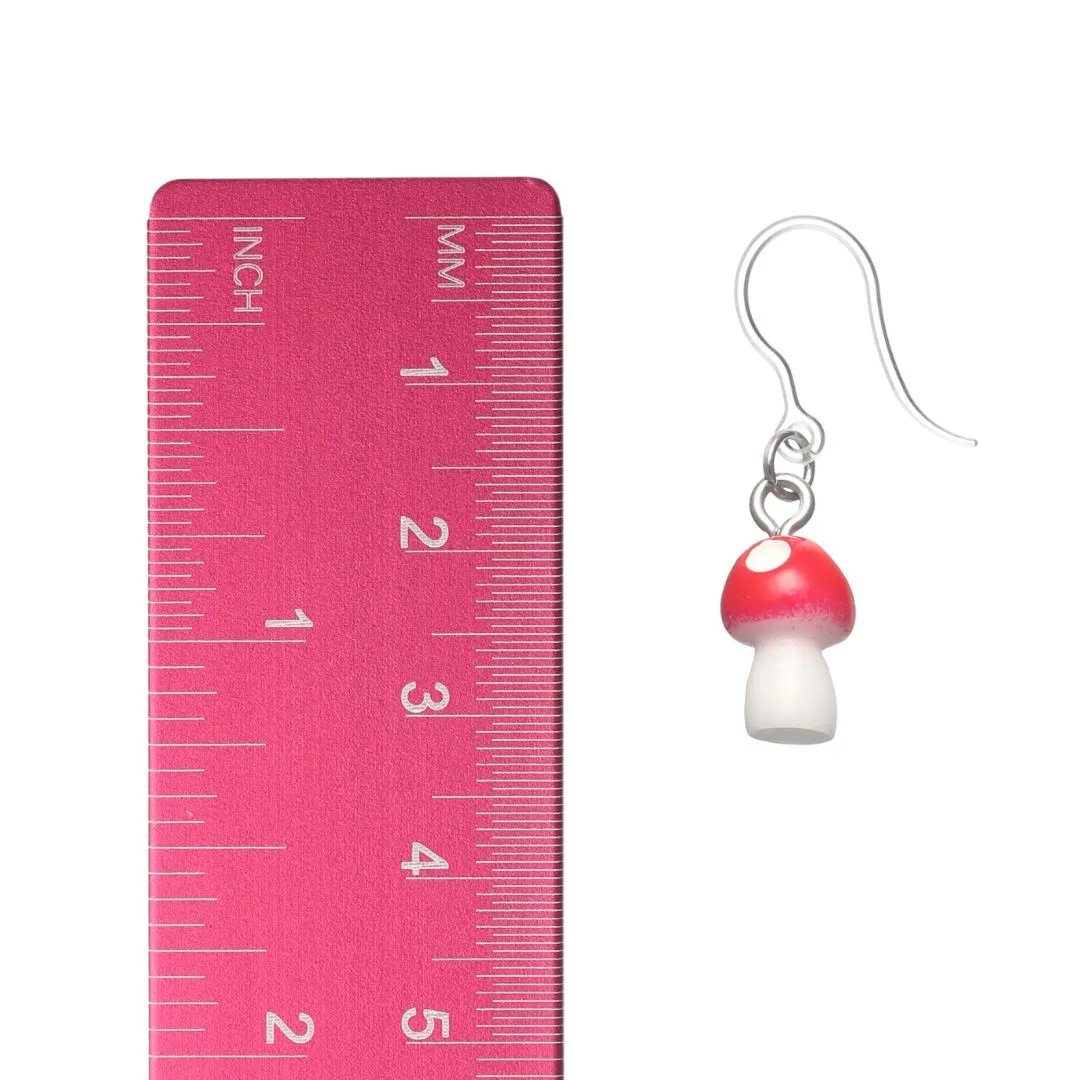 Miniature Mushroom Dangles Hypoallergenic Earrings for Sensitive Ears Made with Plastic Posts