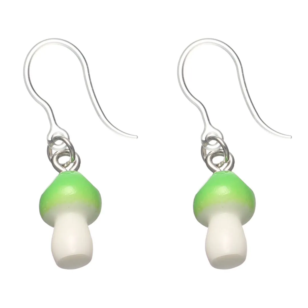 Miniature Mushroom Dangles Hypoallergenic Earrings for Sensitive Ears Made with Plastic Posts