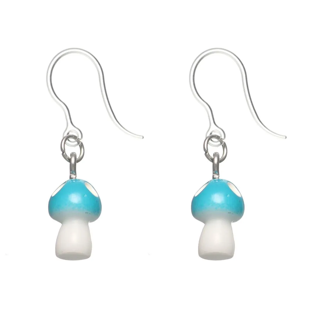 Miniature Mushroom Dangles Hypoallergenic Earrings for Sensitive Ears Made with Plastic Posts