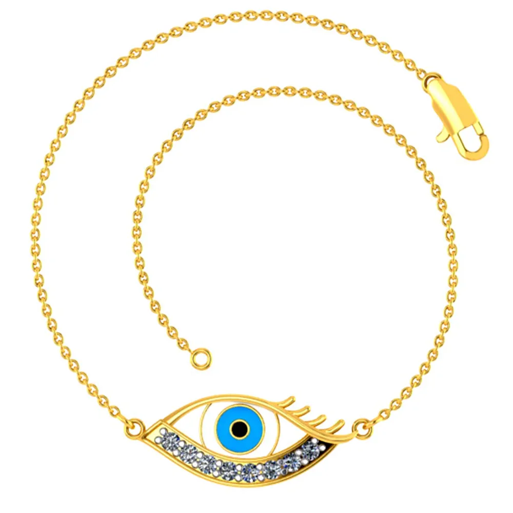 Minimal And Chic 14k Gold And Diamond Studded Evil Eye Bracelet From The Diamond Collection Of Pc Chandra Jewellers