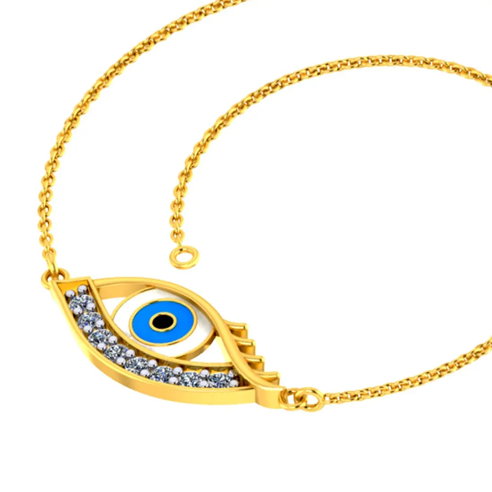 Minimal And Chic 14k Gold And Diamond Studded Evil Eye Bracelet From The Diamond Collection Of Pc Chandra Jewellers