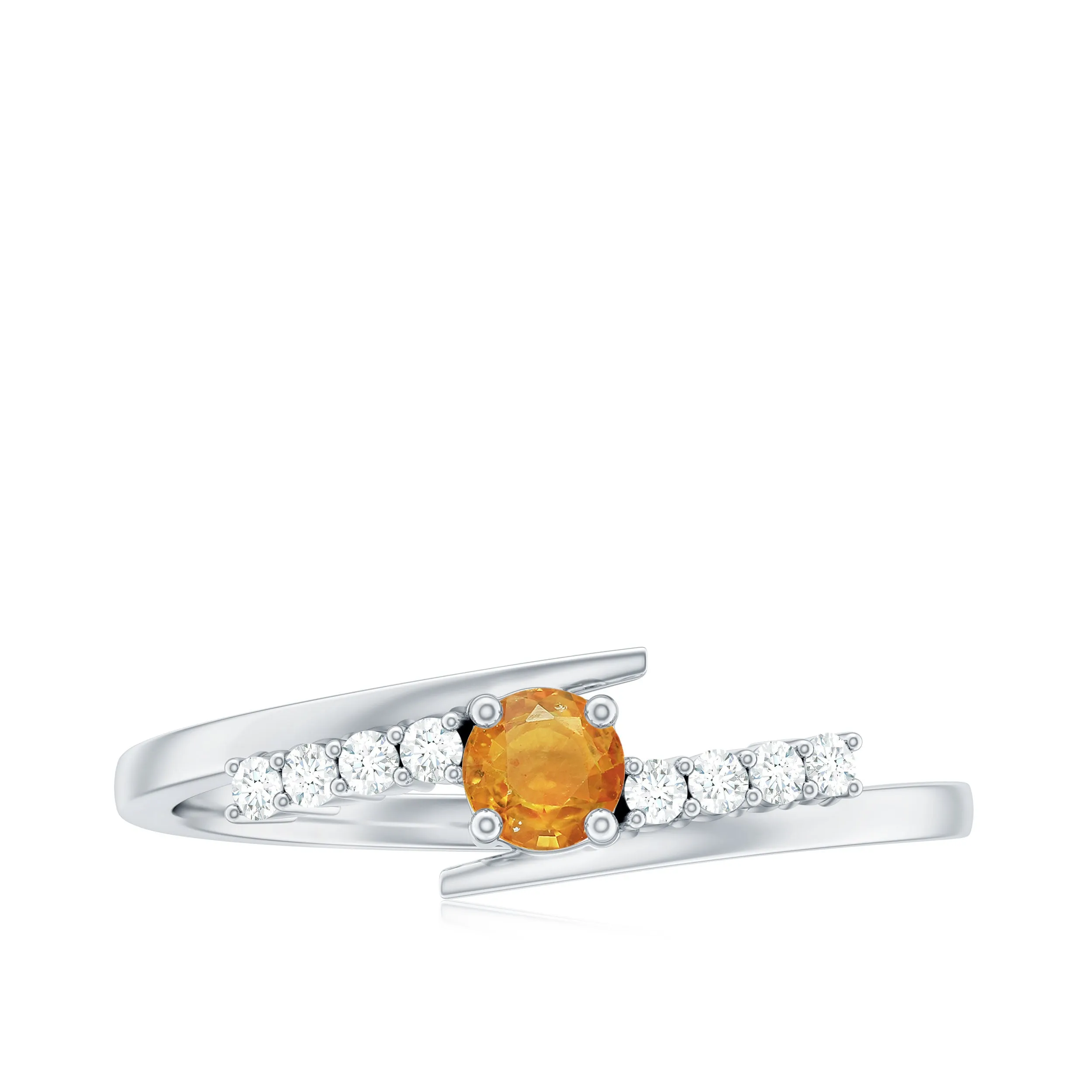 Minimal Orange Sapphire and Diamond Bypass Promise Ring